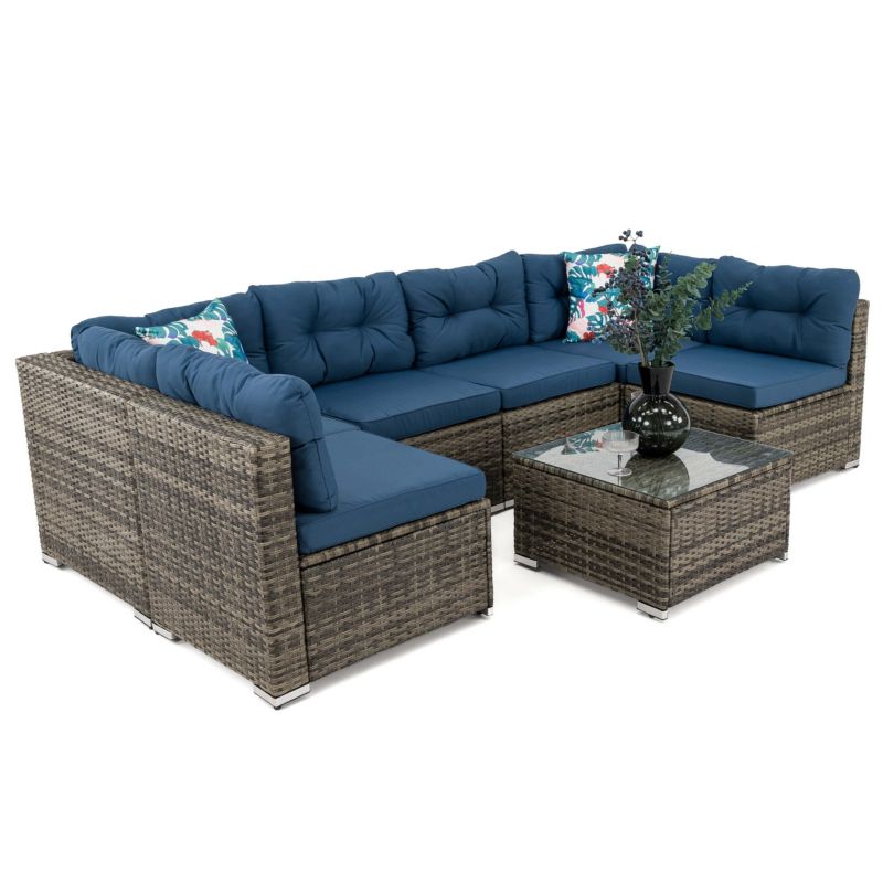 Zestaw mebli ogrodowych MebleMWM Alvani technorattan szary poduszki navy blue 1 kpl.