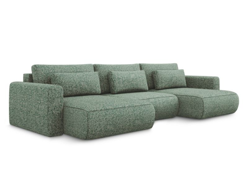 Sofa panoramiczna z funkcją spania Makamii Kapua z tkaniny strukturalnej 340x149 cm jasnozielony 1 szt.