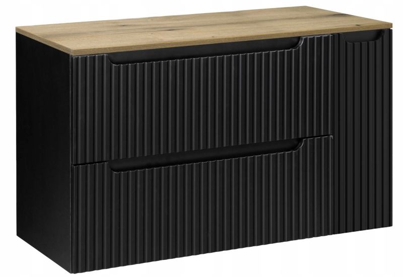 Szafka pod umywalkę Furnidea Nova Black czarna z blatem dąb 100 cm ryflowana 2 szuflady 1 drzwi 1 szt.