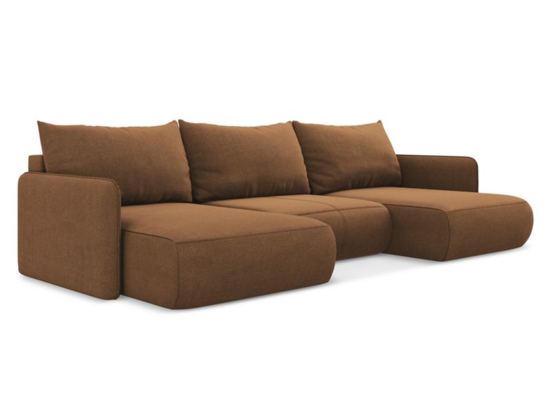 Sofa panoramiczna z funkcją spania Makamii Nanea z tkaniny strukturalnej 290x148 cm terakota 1 szt.