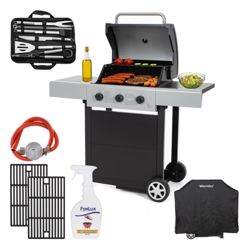 Grill gazowy Warmtec BlackFlame 7,2 kW 3-palnikowy żeliwny ruszt 1szt.