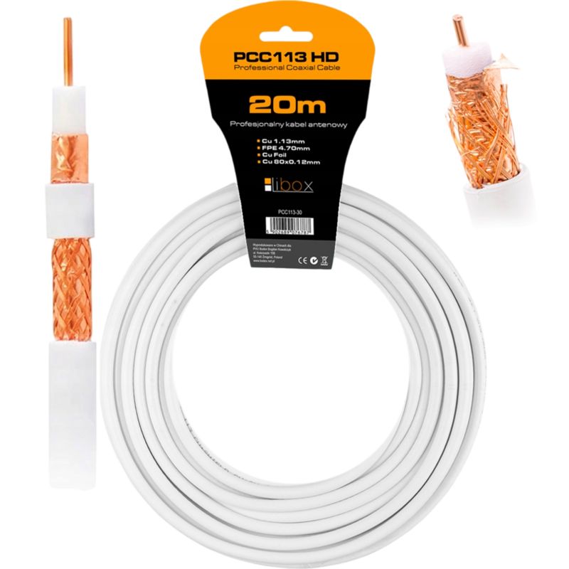 Kabel koncentryczny Libox PCC113-20 antenowy miedziany 20m 1 szt.
