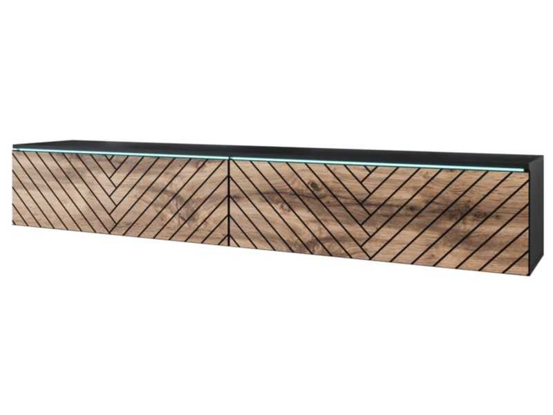 Szafka RTV MINIO go for it DONNA MDF 180 cm czarny/dąb wotan z wzorem jodełki M7 z oświetleniem LED,1 szt.