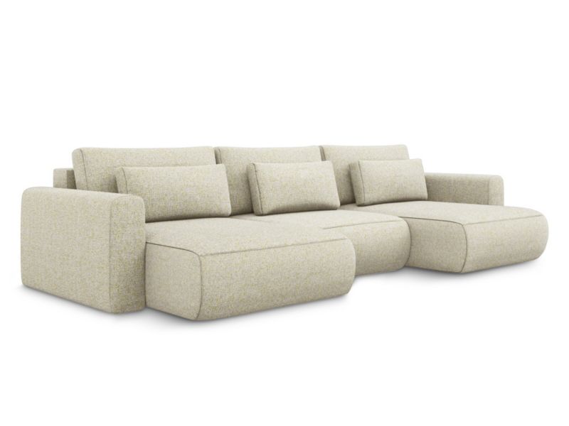 Sofa panoramiczna z funkcją spania Makamii Kapua z tkaniny strukturalnej 340x149 cm jasny beż 1 szt.
