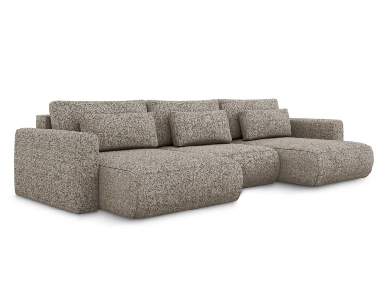 Sofa panoramiczna z funkcją spania Makamii Kapua z tkaniny strukturalnej 340x149 cm ciemny beż 1 szt.