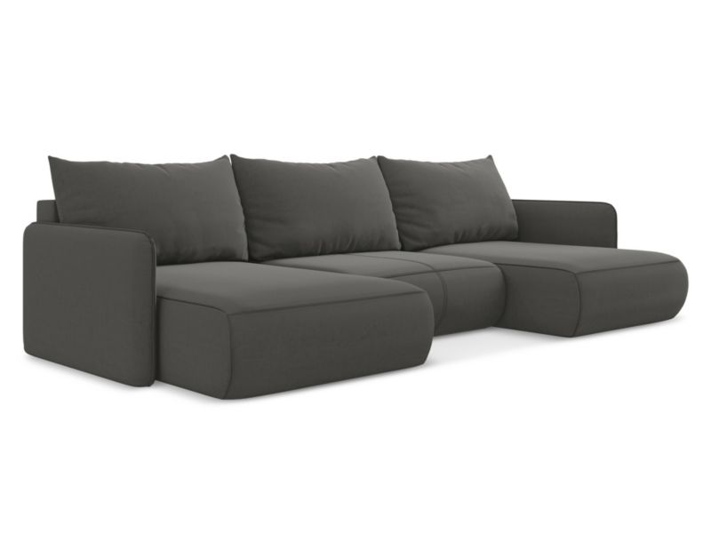 Sofa panoramiczna z funkcją spania Makamii Nanea z tkaniny welwetowej 290x148 cm stalowy 1 szt.