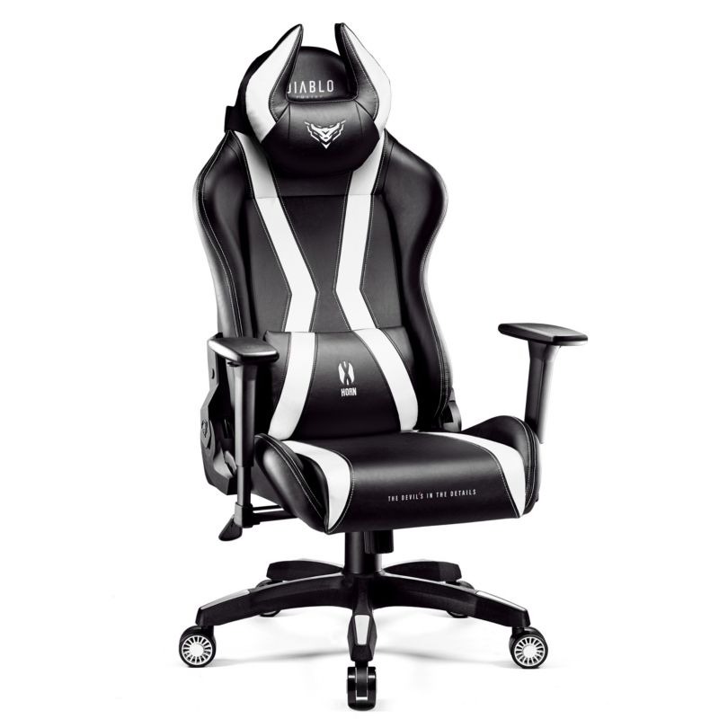 Fotel gamingowy biurowy z ekoskóry XL Diablo X-Horn 2.0 czarno-biały 1 szt