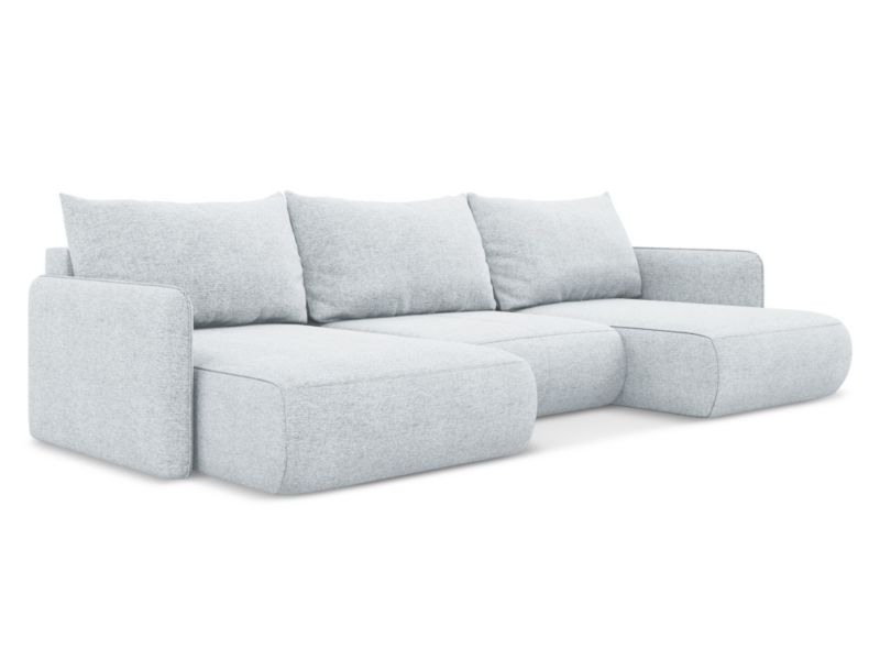 Sofa panoramiczna z funkcją spania Makamii Nanea z tkaniny szenilowej 290x148 cm jasny niebieski 1 szt.