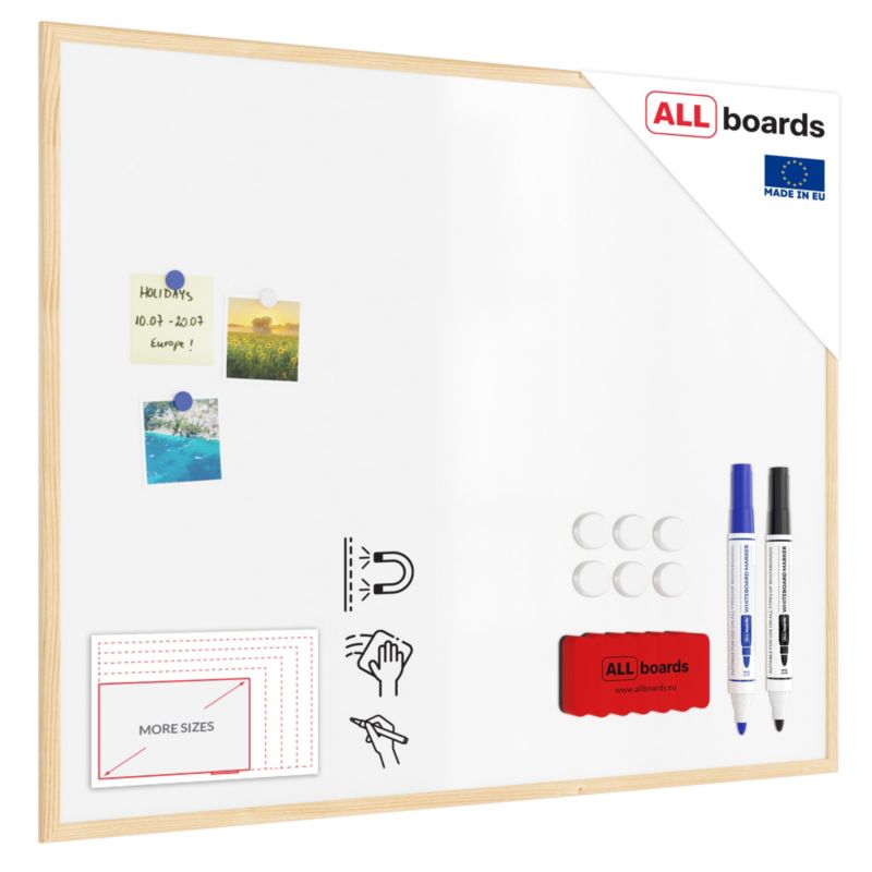Tablica suchościeralna magnetyczna 100x80 cm ALLboards rama drewniana naturalna 1 szt.