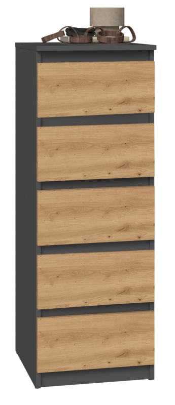 Komoda Topeshop W5 Antracyt Dąb Artisan Szafka 5 Szuflad 45x40x111 cm 1 szt.