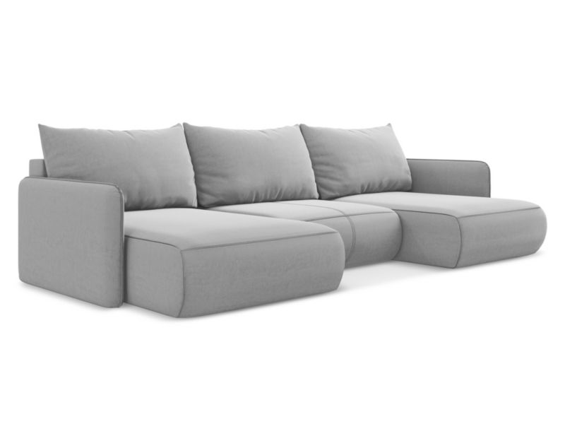 Sofa panoramiczna z funkcją spania Makamii Nanea z tkaniny welwetowej 290x148 cm szary 1 szt.