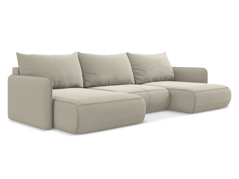 Sofa panoramiczna z funkcją spania Makamii Nanea z tkaniny welwetowej 290x148 cm perłowy 1 szt.