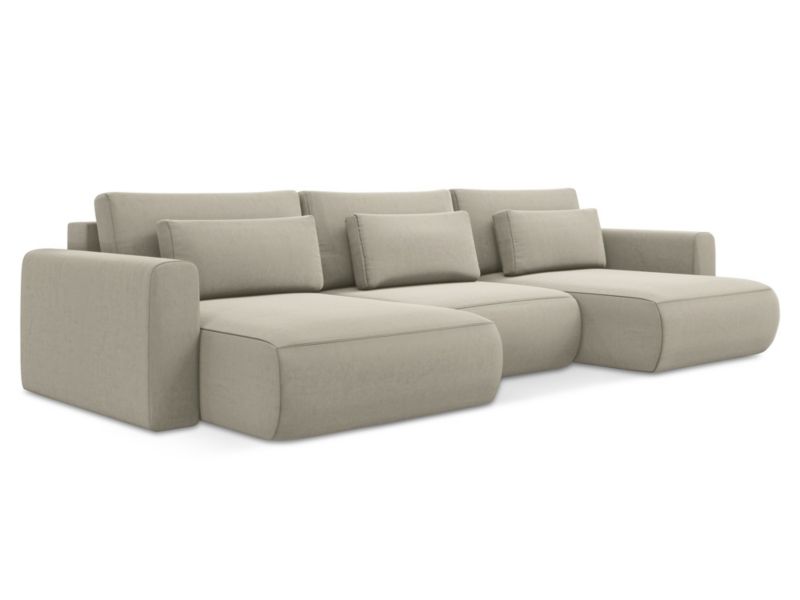 Sofa panoramiczna z funkcją spania Makamii Kapua z tkaniny welwetowej 340x149 cm perłowy 1 szt.