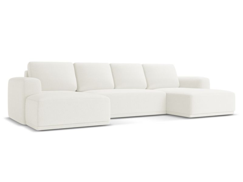 Sofa panoramiczna z funkcją spania Makamii Kaila z tkaniny szenilowej 333x160 cm biały 1 szt.
