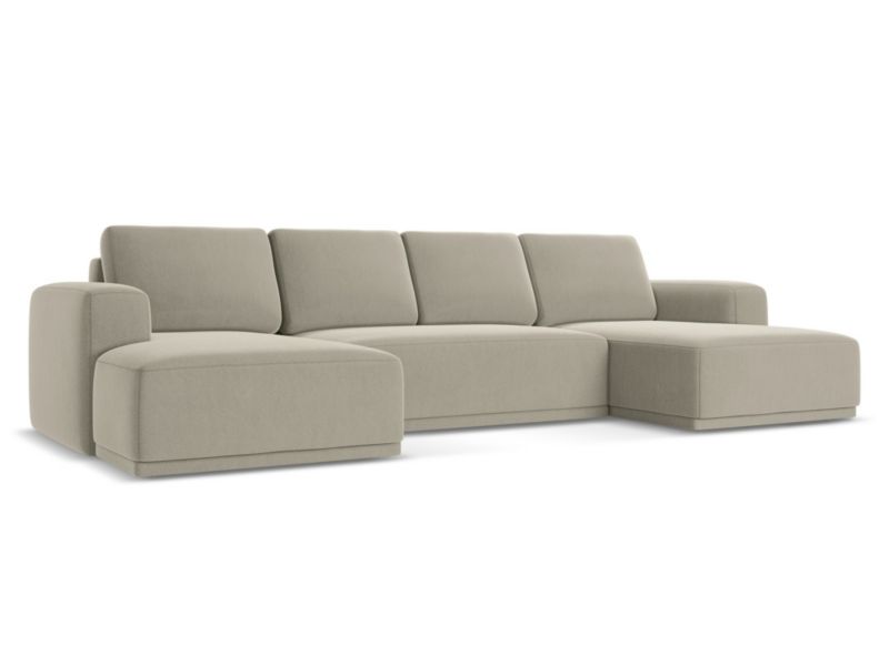Sofa panoramiczna z funkcją spania Makamii Kaila z tkaniny welwetowej 333x160 cm perłowy 1 szt.