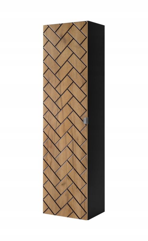 Szafka łazienkowa Furnidea 136 cm słupek wiszący dąb craft złoty/czarny mat frezowany Trend 1 szt.