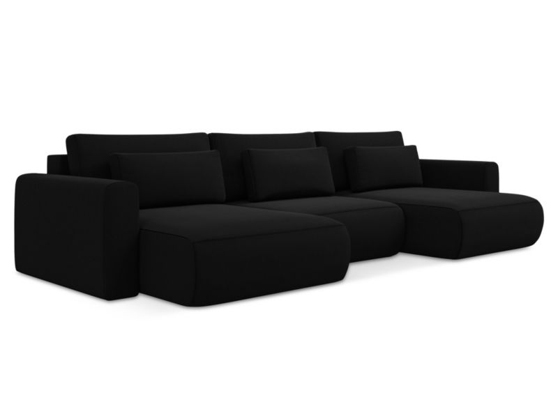 Sofa panoramiczna z funkcją spania Makamii Kapua z tkaniny welwetowej 340x149 cm czarny 1 szt.