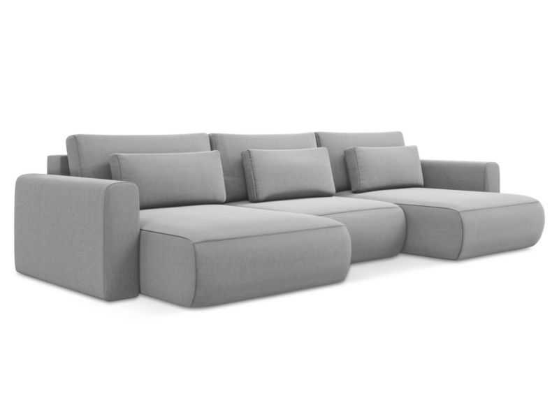 Sofa panoramiczna z funkcją spania Makamii Kapua z tkaniny welwetowej 340x149 cm szary 1 szt.