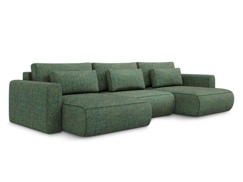 Sofa panoramiczna z funkcją spania Makamii Kapua z tkaniny strukturalnej 340x149 cm zielony 1 szt.
