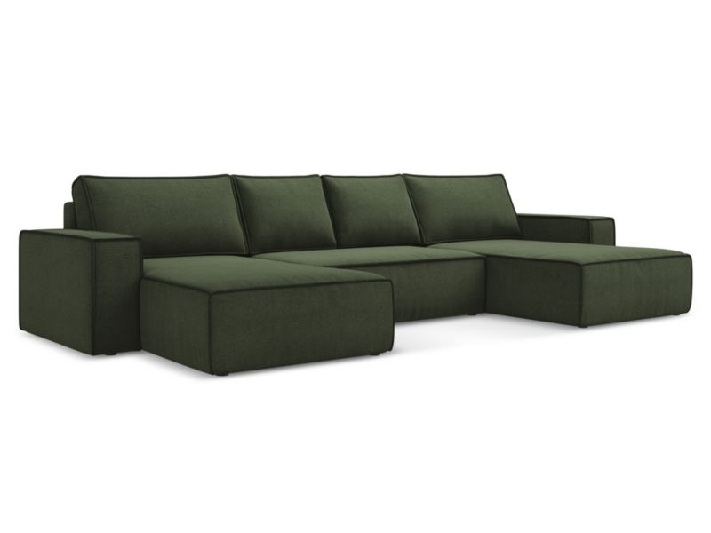 Sofa panoramiczna z funkcją spania Makamii Kimo z tkaniny strukturalnej 398x185 cm oliwkowy 1 szt.