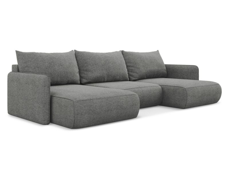 Sofa panoramiczna z funkcją spania Makamii Nanea z tkaniny szenilowej 290x148 cm słoniowy 1 szt.