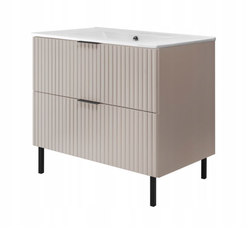 Szafka łazienkowa Furnidea 80 cm dąb craft ryflowana z umywalką FLOW 1 szt.