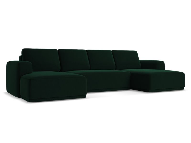 Sofa panoramiczna z funkcją spania Makamii Kaila z tkaniny welwetowej 333x160 cm butelkowa zieleń 1 szt.