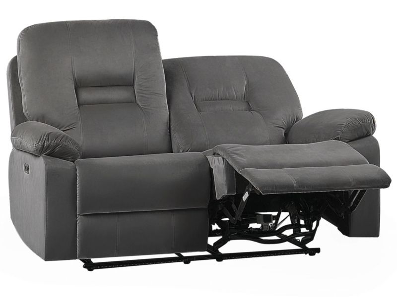 Sofa z elektryczną funkcją relaksu 2-osobowa welurowa LED z ładowarką szara Bergen 1 szt.