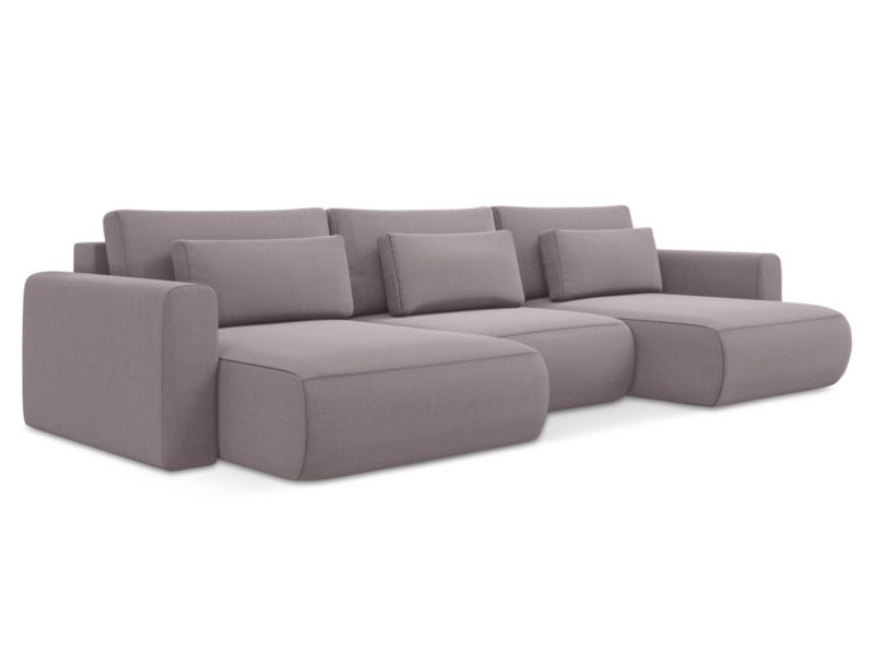 Sofa panoramiczna z funkcją spania Makamii Kapua z tkaniny welwetowej 340x149 cm lawendowy 1 szt.