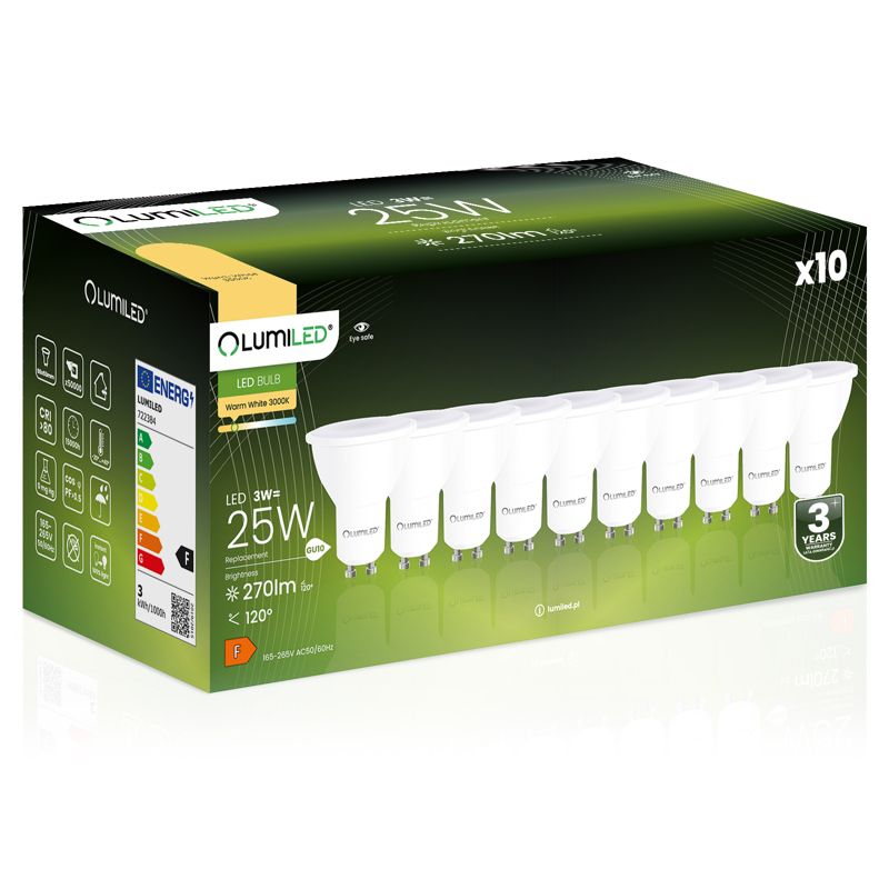 Żarówka LED LUMILED GU10 3W 270lm 3000K 120st 10 szt.