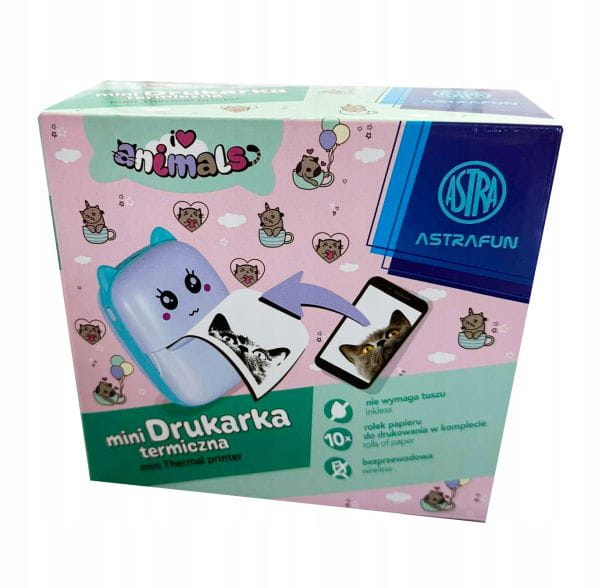 Drukarka termiczna ASTRAFUN ANIMALS - 1 szt. box + 10 rolek białego papieru