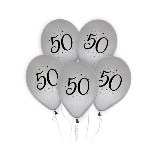 Balony 50, srebrne, 12"/ 5 sztuk Godan