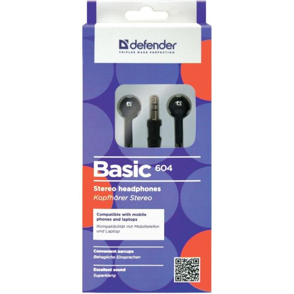 SŁUCHAWKI DEFENDER BASIC 604 CZARNE DOUSZNE CZERWONE, NIEBIESKIE , ZIELONE