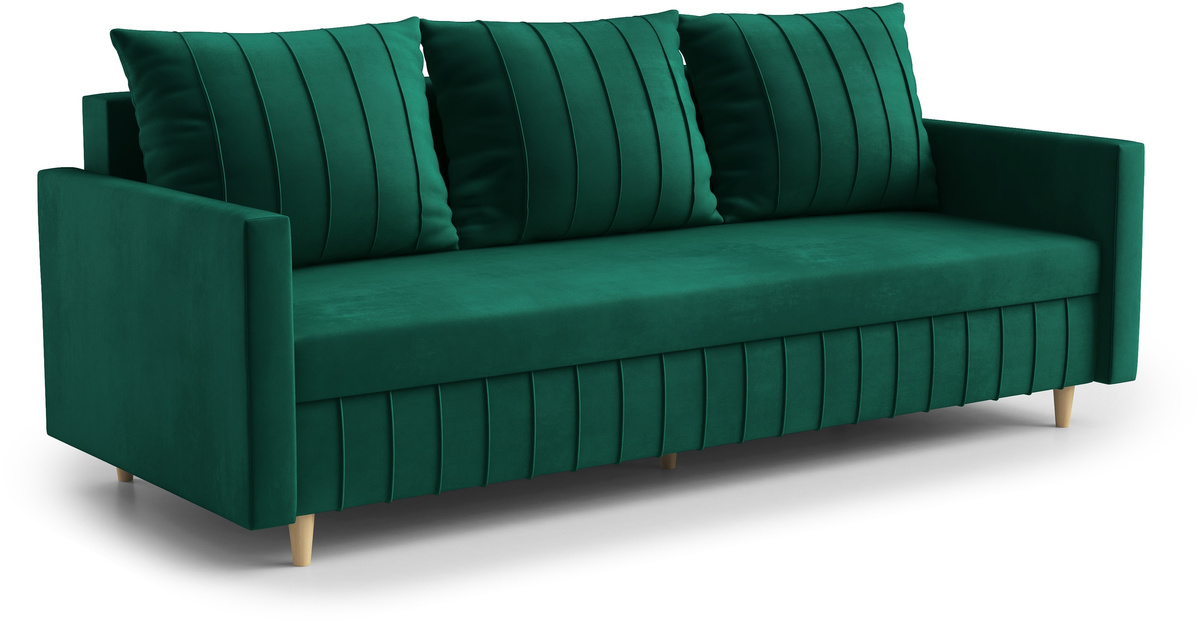 Welurowa sofa do salonu z funkcją spania i pojemnikiem FOCUS