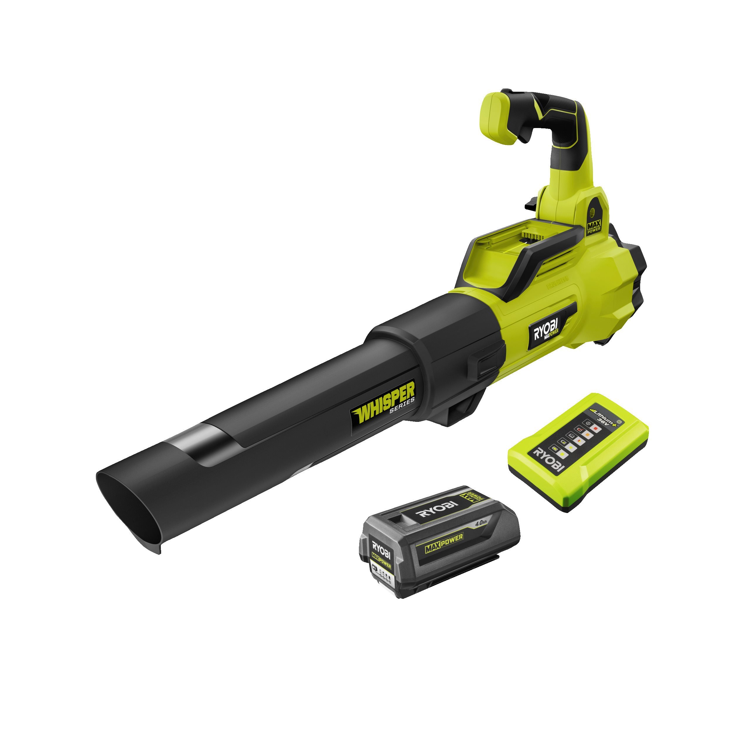 Dmuchawa bezprzewodowa WHISPER MAX POWER 36V w zestawie z dwoma akumulatoreami 4.0 Ah i ładowarką