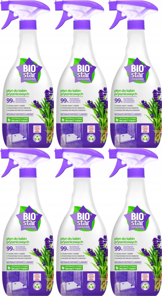 6x Płyn do mycia kabin prysznicowych BioStar, ekologiczny, lawendowy, 700 ml