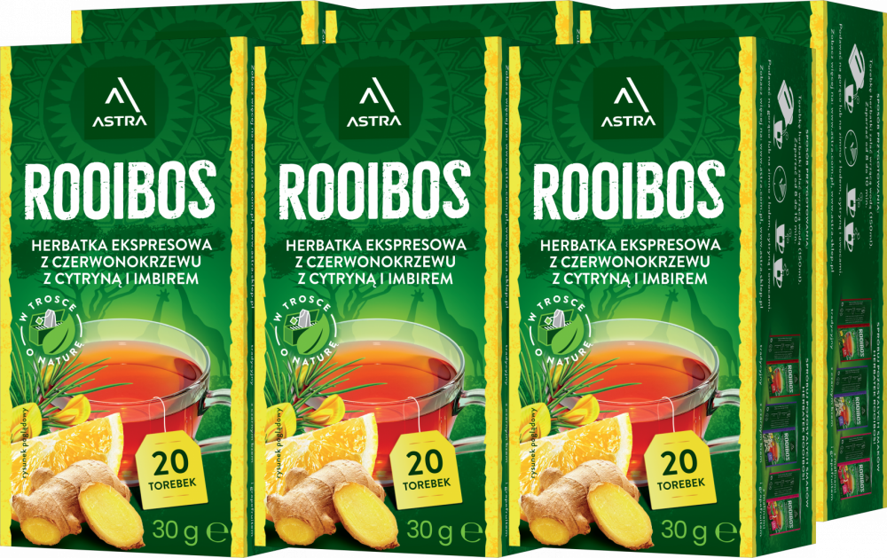 6x Herbata Rooibos w torebkach Astra, cytryna i imbir, 20 sztuk x 1.5g