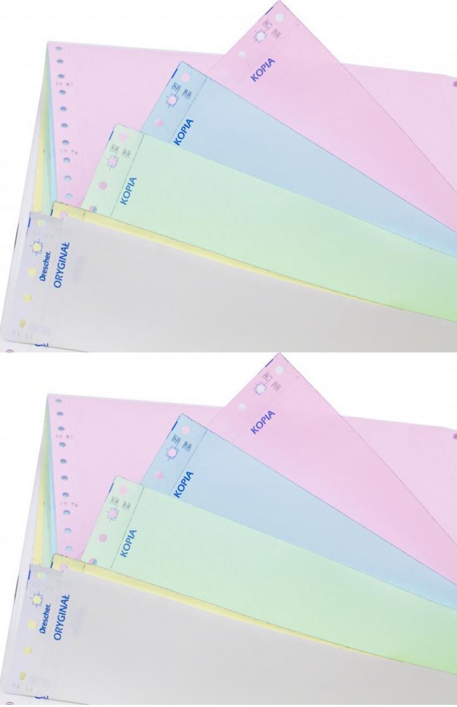 2x Papier samokopiujący do drukarki igłowej (składanka) Drescher Polska Sp. z o.o., 240mmx6", 1+2 z nadrukiem, 1200 składek