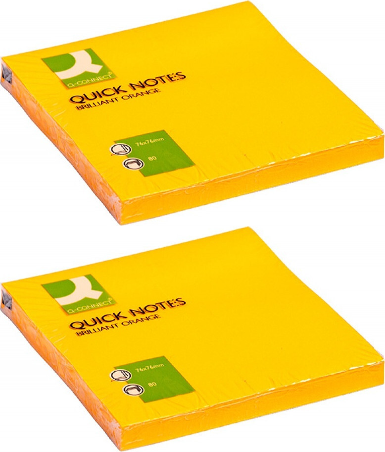 2x Karteczki samoprzylepne Q-connect Brilliant, 76x76mm, 80 karteczek, pomarańczowy neonowy