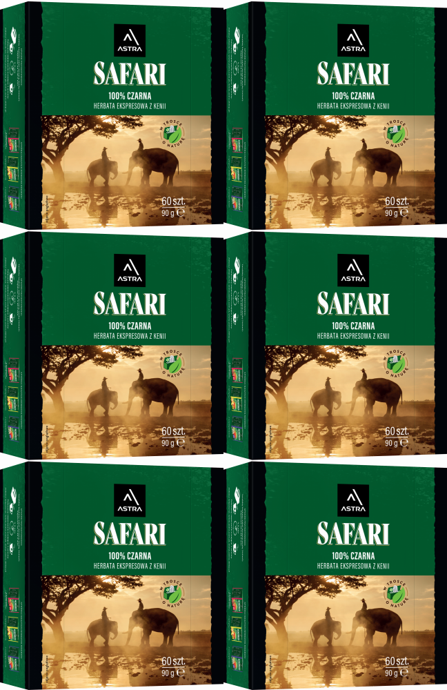 6x Herbata czarna w torebkach Astra Safari, 60 sztuk x 1.5g