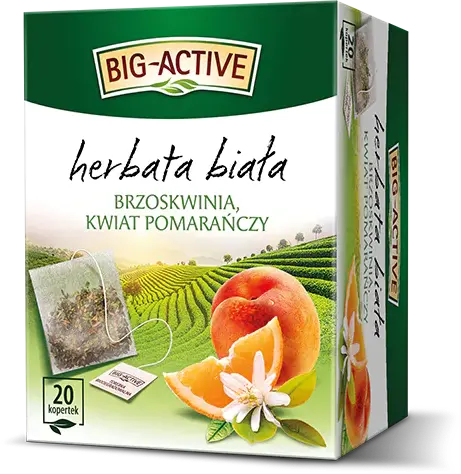 Herbata biała smakowa w torebkach Big Active, brzoskwinia i kwiat pomarańczy, 20 sztuk x 1.5g