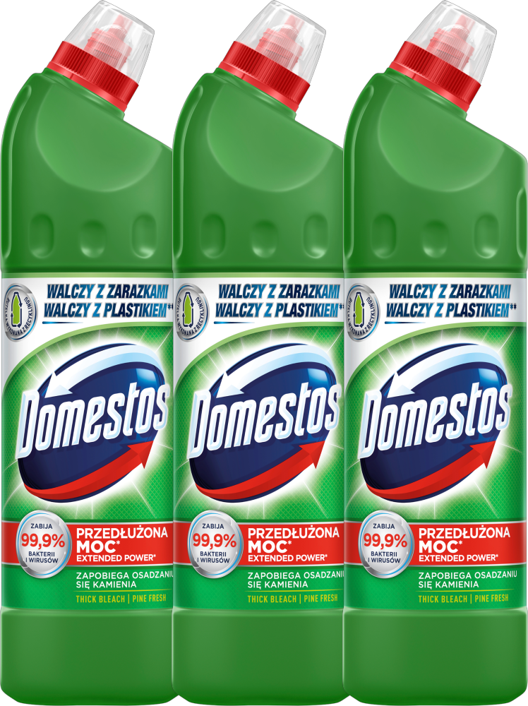 3x Płyn do czyszczenia toalet, Domestos 24H, leśny, 0.75l