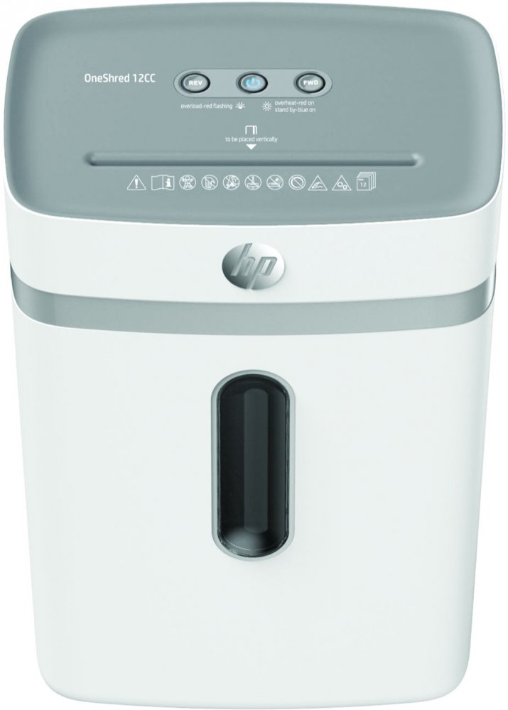 Niszczarka HP OneShred 12CC, ścinek 4x35mm, 12 kartek, P-4/T-4 DIN, szary jasny