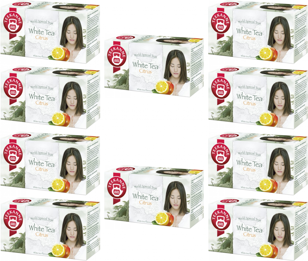 10x Herbata biała smakowa w kopertach Teekanne White Tea Citrus, cytryna i mango, 20 sztuk x 1.25g