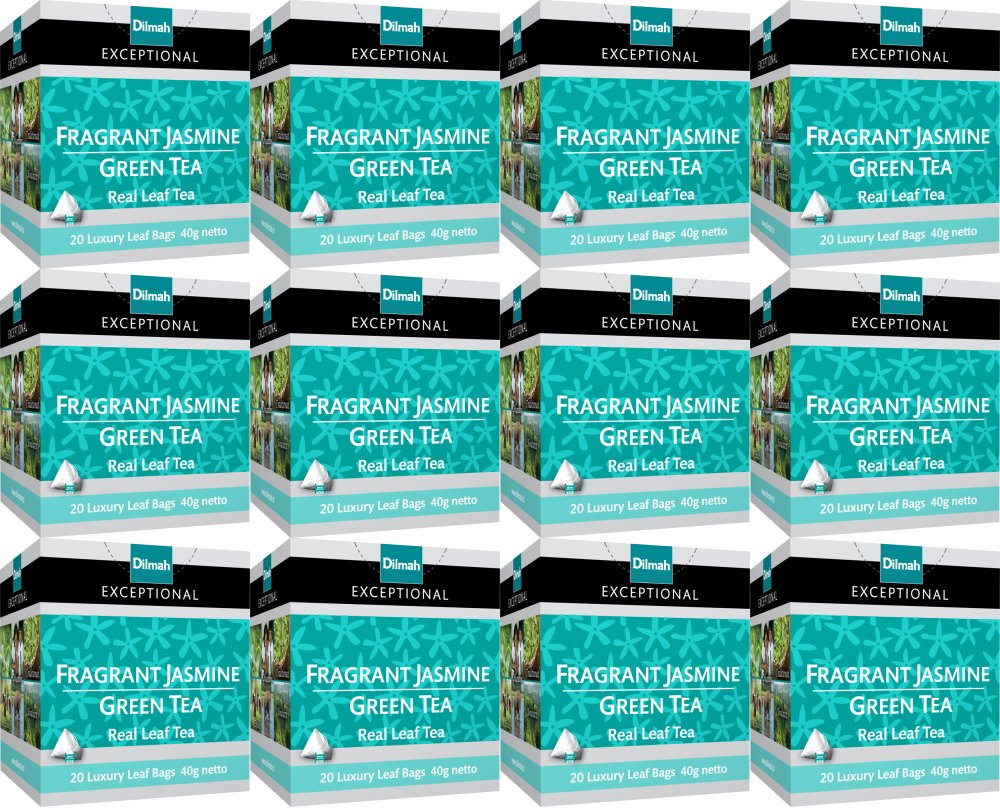 12x Herbata zielona smakowa w piramidkach Dilmah Jasmine Green Tea Exceptional, jaśmin, 20 sztuk x 2g