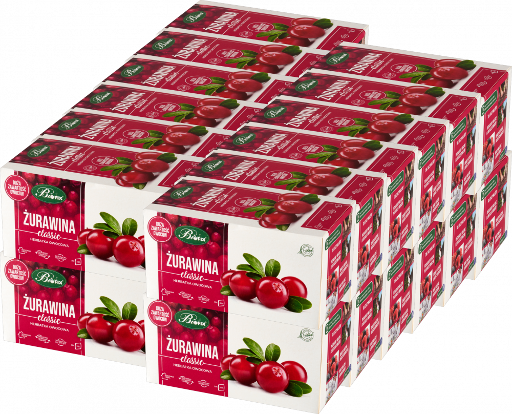 24x Herbata owocowa w torebkach BiFix Classic, żurawina, 20 sztuk x 2.5g
