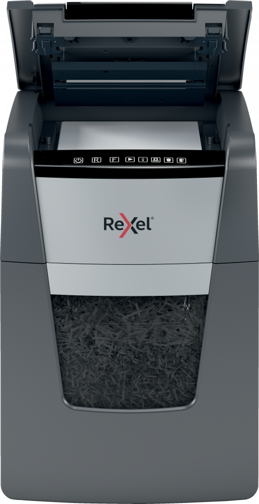 Niszczarka do papieru automatyczna Rexel Optimum AutoFeed+ 90X, konfetti 4x28 mm, 90 kartek, P-4 DIN, czarno-srebrny