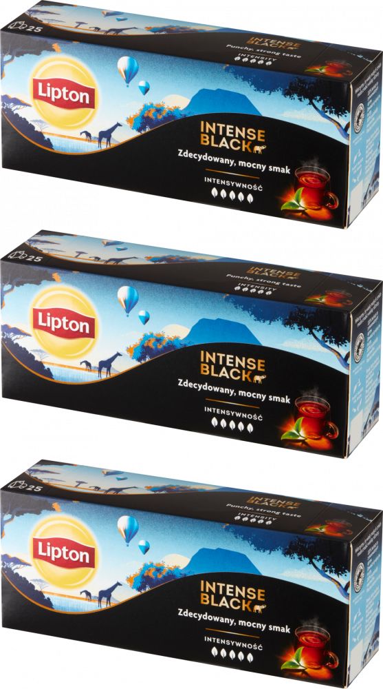 3x Herbata czarna w torebkach Lipton Intense Black, 25 sztuk x 2.3g