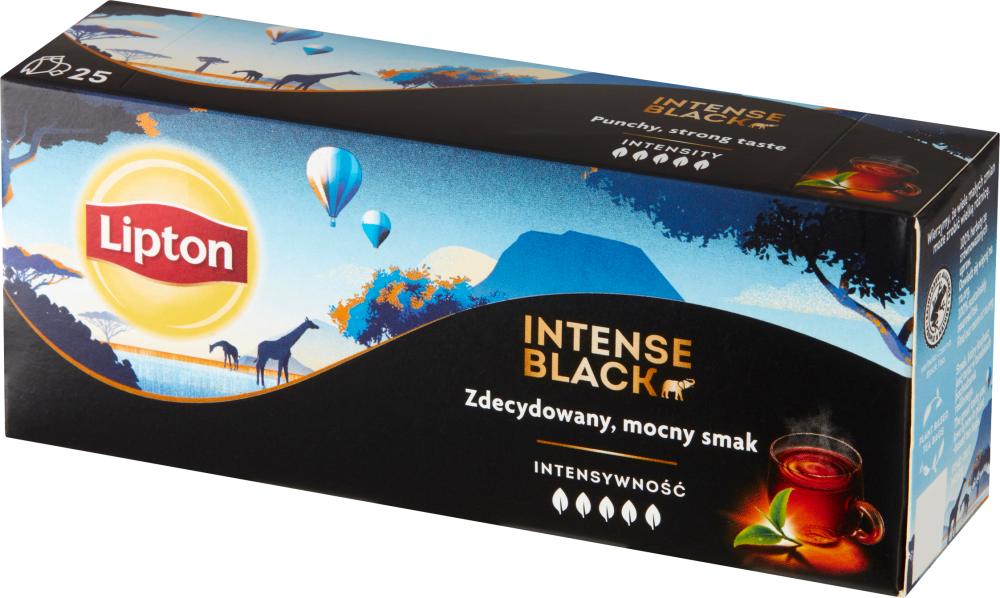 Herbata czarna w torebkach Lipton Intense Black, 25 sztuk x 2.3g