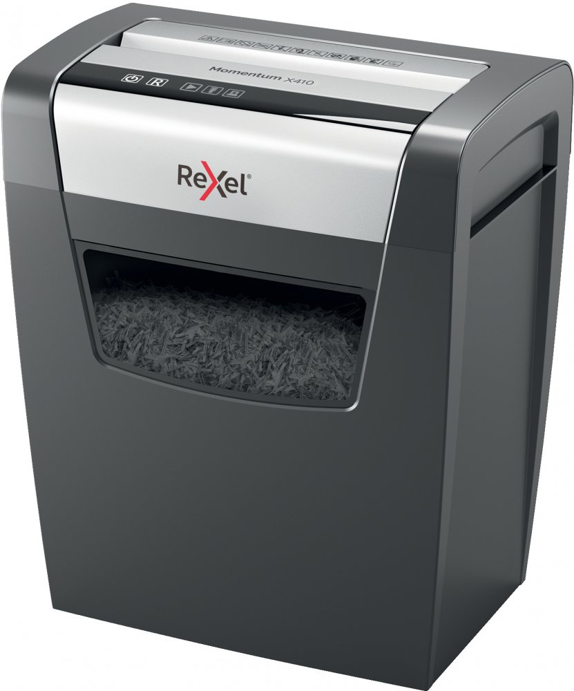 Niszczarka do papieru Rexel Momentum X410, konfetti 4x28mm, 10 kartek, P-4 DIN, czarny